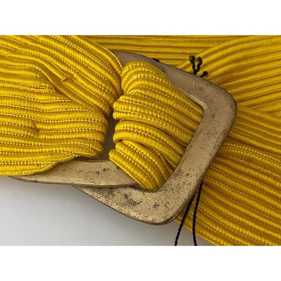 Vintage 80s Yellow Wearable Art Gold Double Buckle 33\